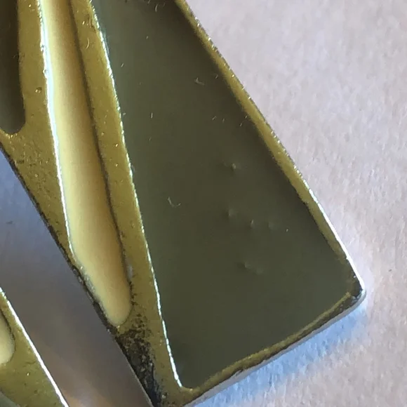 Vintage Geometric Silver Tone and Tan Green Enamel Boho Retro Earrings - Picture 5 of 6